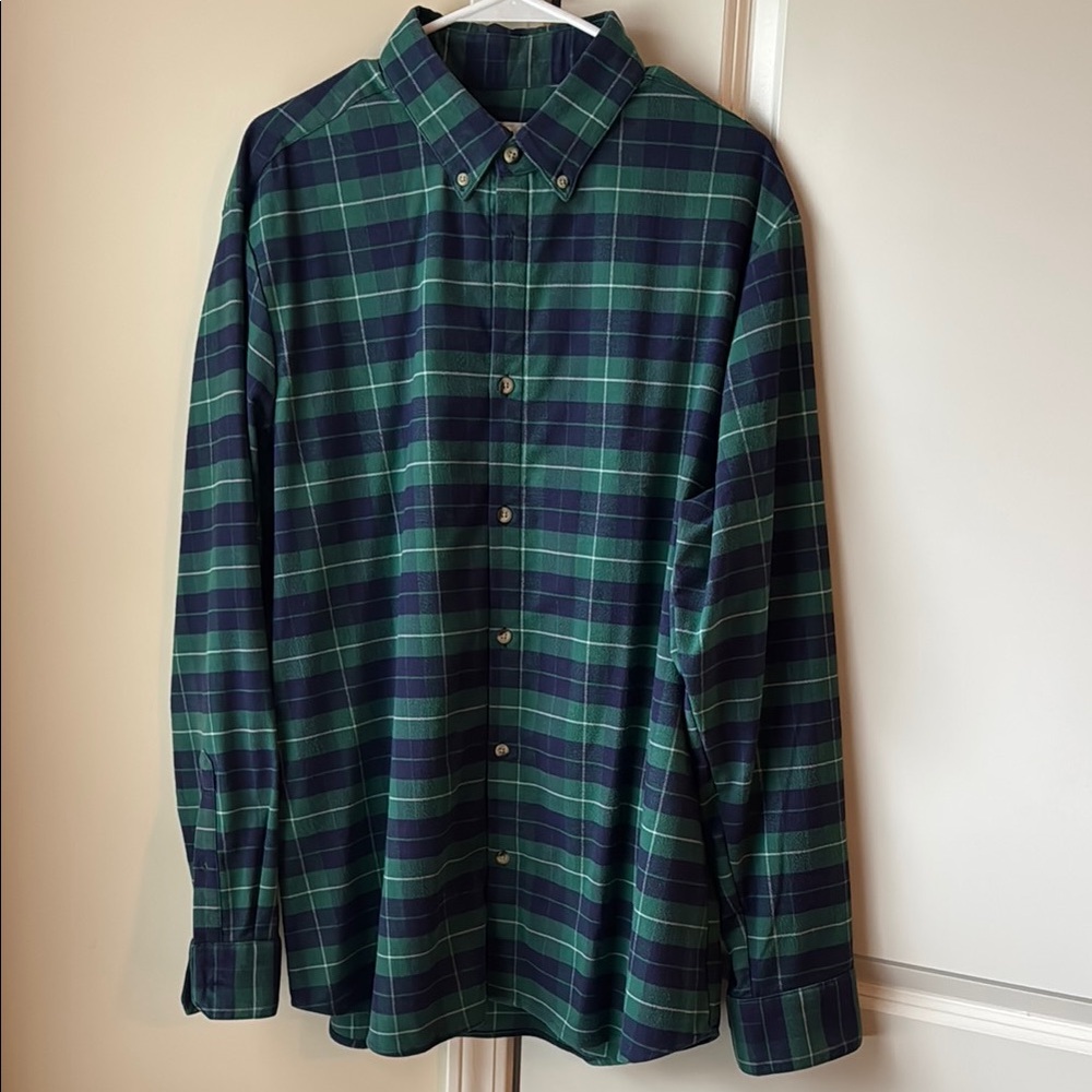 Green and Blue Plaid Men's Shirt